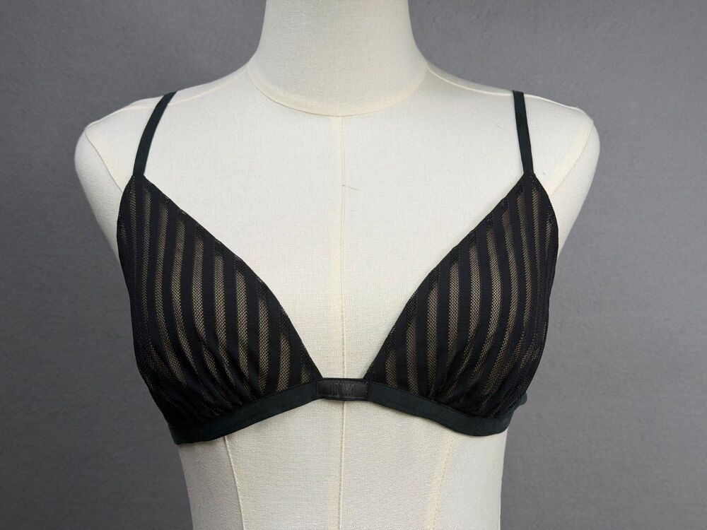 Lunya Silk Striped Bralette Bra Black Sheer Mesh Washable Discontinued Size XS